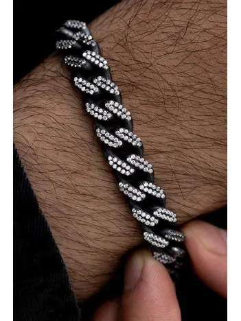 Erkek Gümüş Bileklik - Beyaz Zirkon Taşlı Gurmet Gümüş Bileklik