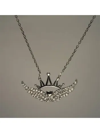 Kanatlı Kraliçe Tacı Bayan Gümüş Kolye Orta Boy