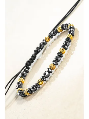 Kadın Erkek Gümüş Bileklik - Hematit Taşlı Gümüş Detaylı İnce Kibar Erkek Kadın Bileklik