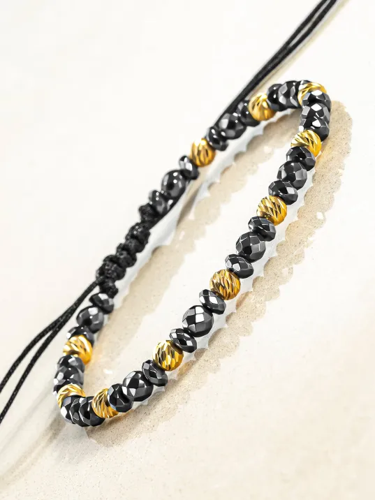 Kadın Erkek Gümüş Bileklik - Hematit Taşlı Gümüş Detaylı İnce Kibar Erkek Kadın Bileklik