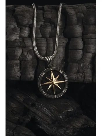 Pusula Orta Boy 925 Ayar Erkek Gümüş Kolye Zincir GKLPSLAMODL-ALT