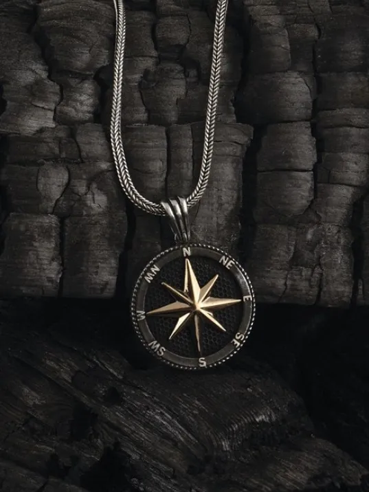 Pusula Orta Boy 925 Ayar Erkek Gümüş Kolye Zincir GKLPSLAMODL-ALT