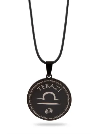 Terazi Burcu Kolyesi Kadın Erkek Çelik Deri Kolye CKLTERAZIDR-SYH