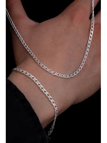 Erkek Gümüş Kolye Bileklik Set - 925 Ayar Rambo Model Gümüş Kolye Bileklik Set