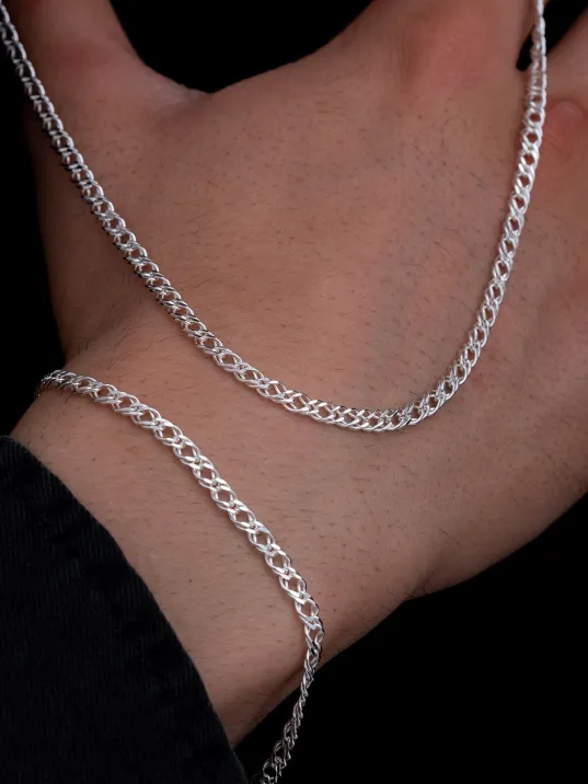 Erkek Gümüş Kolye Bileklik Set - 925 Ayar Rambo Model Gümüş Kolye Bileklik Set