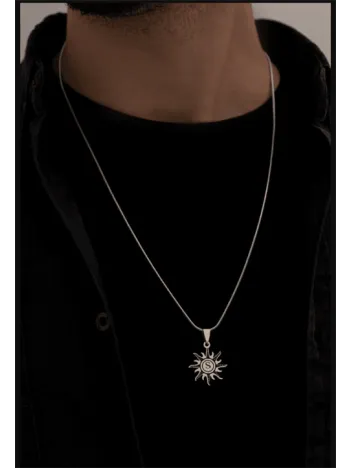 Erkek Kolye - Kadın Kolye - Güneş Model Ortası Harfli Çelik Kolye - 316 L Paslanmaz Çelik