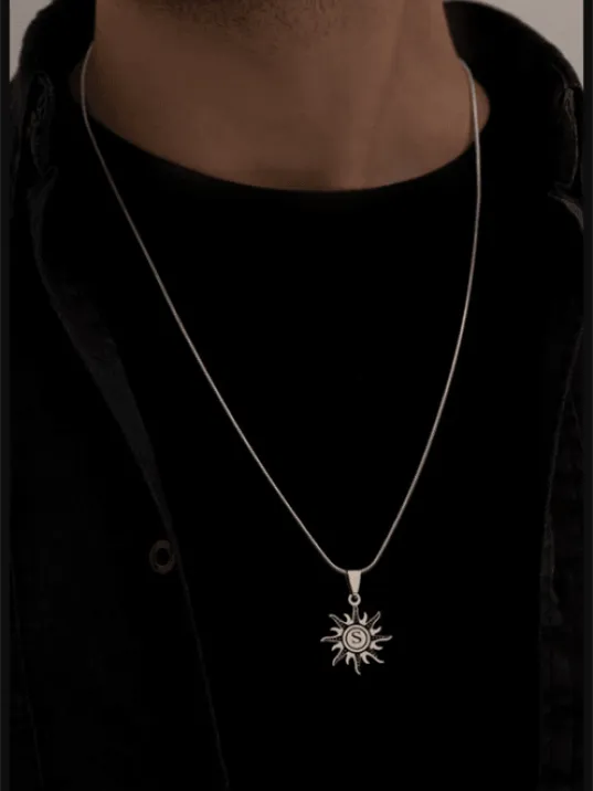 Erkek Kolye - Kadın Kolye - Güneş Model Ortası Harfli Çelik Kolye - 316 L Paslanmaz Çelik