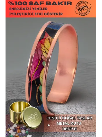 Kadın Bakır Bileklik - Elisa Model Özel Baskı Metal Kutu Ve Doğal Taşlar