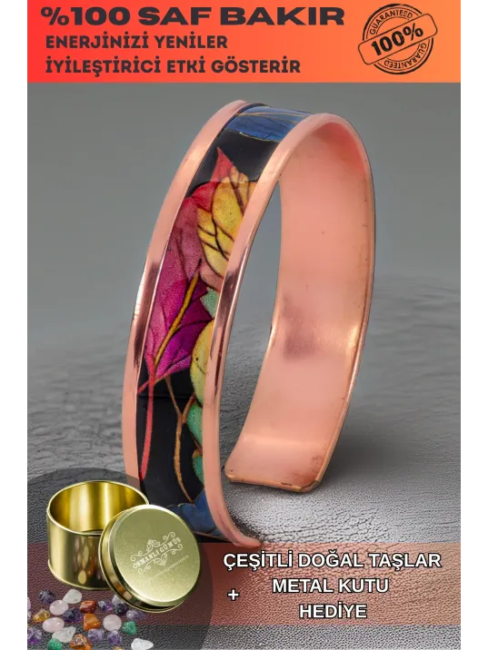 Kadın Bakır Bileklik - Elisa Model Özel Baskı Metal Kutu Ve Doğal Taşlar Kadın Bakır Bileklik - Elisa Model Özel Baskı Metal Kutu Ve Doğal Taşlar