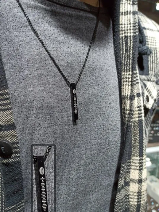 Spotify Şarkı Kodlu Çelik Siyah Bar Çubuk Kolye Blok Zincir CKLSPOTYKLY-SYH