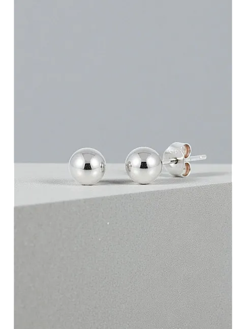 Kadın Gümüş Küpe - 6 mm 925 Ayar Gümüş Top Küpe
