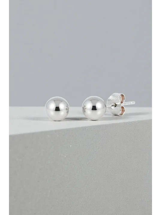 Kadın Gümüş Küpe - 6 mm 925 Ayar Gümüş Top Küpe