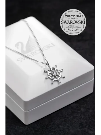 Kadın Gümüş Kolye - Swarovski Taşlı Zirconia Gemi Dümeni Motifli Kadın Kolye