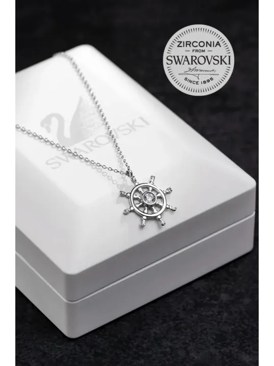 Kadın Gümüş Kolye - Swarovski Taşlı Zirconia Gemi Dümeni Motifli Kadın Kolye Kadın Gümüş Kolye - Swarovski Taşlı Zirconia Gemi Dümeni Motifli Kadın Kolye