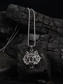 Aslan Başlı Erkek Çelik Zincir Kolye CKLASLNKAFA-GMS