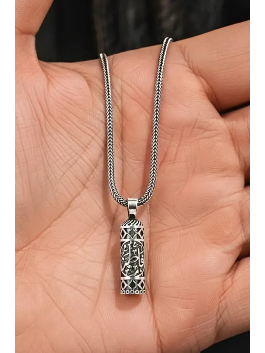 Erkek Gümüş Cevşen Kolye - Meryem Ana Eli Motifli Gümüş Cevşen Erkek Gümüş Kolye