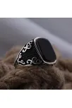 Siyah Oniks Taşlı Yanı İşli Özel Seri Erkek Gümüş Yüzük