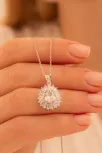 Kadın Gümüş Kolye - Damla Model Zirkon Taşlı Baget Süslemeli Rodyumlu Kadın Kolye Kadın Gümüş Kolye - Damla Model Zirkon Taşlı Baget Süslemeli Rodyumlu Kadın Kolye