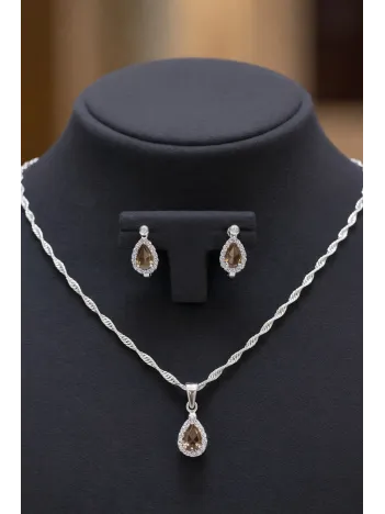 Kadın Gümüş Kolye Küpe Set - Zarif Mini Zultanit Taşlı Kadın Gümüş Set