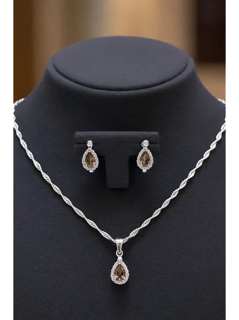 Kadın Gümüş Kolye Küpe Set - Zarif Mini Zultanit Taşlı Kadın Gümüş Set