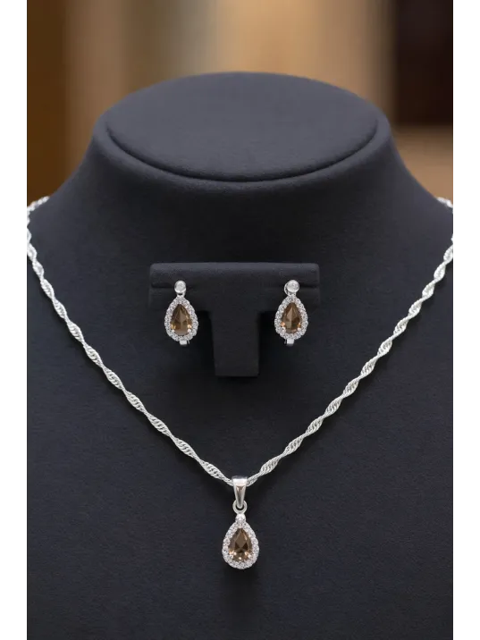 Kadın Gümüş Kolye Küpe Set - Zarif Mini Zultanit Taşlı Kadın Gümüş Set