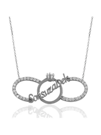 Sonsuza Dek Yazılı Sonsuzluk Ve Tektaşlı Beyaz Bayan Gümüş Kolye