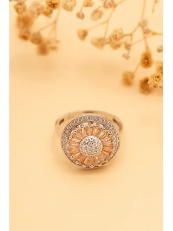 Kadın Gümüş Yüzük - Kadın Döner Başlı Gümüş Yüzük-Turuncu