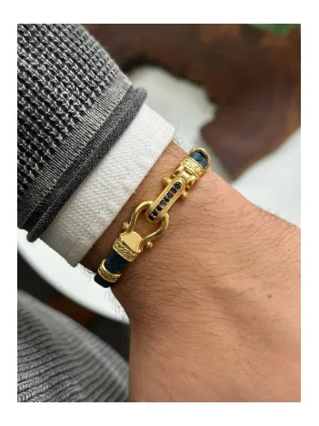 Erkek Lacivert Kordon Altın Kaplama Hakiki Deri Zirkon Taş İşlemeli Deri Bileklik Erkek Lacivert Kordon Altın Kaplama Hakiki Deri Zirkon Taş İşlemeli Deri Bileklik