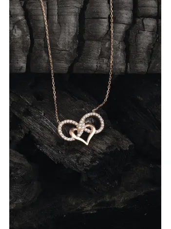 Sonsuzluk ve Kalp Motifli Taş Süslemeli  Bayan Gümüş 925 Ayar Kolye GKLSNSZLKKP-ALT