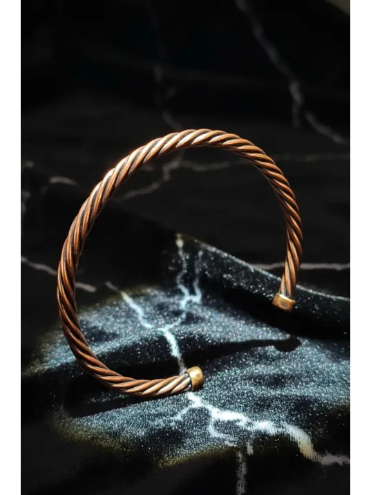 Erkek Kadın Bakır Bileklik - Tek Sıra Burma Burgu Bakır Bilezik Metal Kutu Ve Doğal Taşlar
