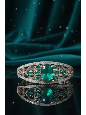 Zümrüt Taşlı Bayan Gümüş Bilezik Bileklik