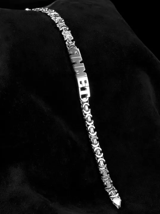 Erkek Gümüş Bileklik - 7mm Kesme Harf El İşçiliği İsim Yazılı Euro Zincir Gümüş Erkek Bileklik