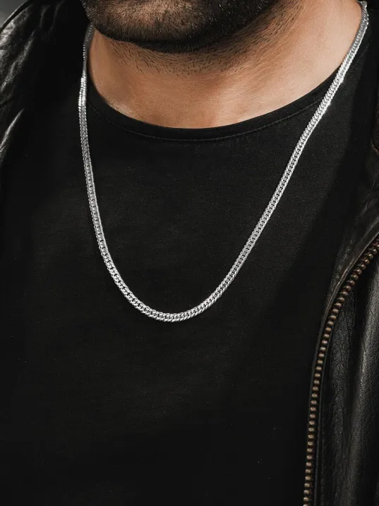 Erkek Gümüş Kolye - Oluklu Nano Model Erkek Kolye 3 Bakla 60 Mikron