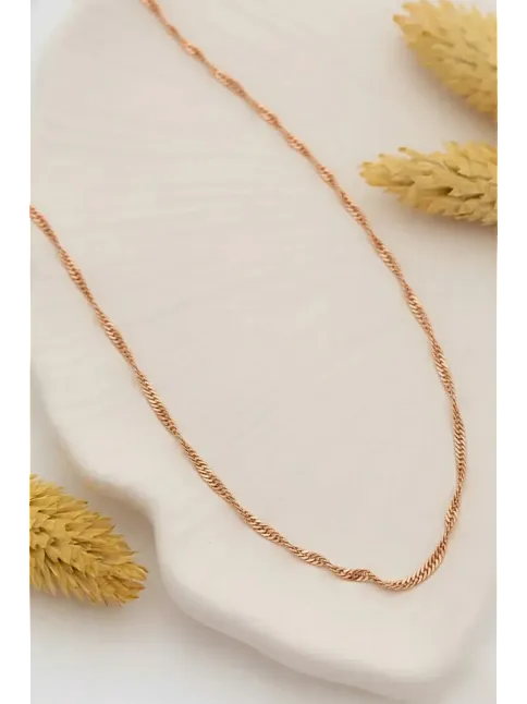 Kadın Gümüş Kolye - 925 Ayar 2mm Singapur Zincir Model Gümüş - Altın - Rose