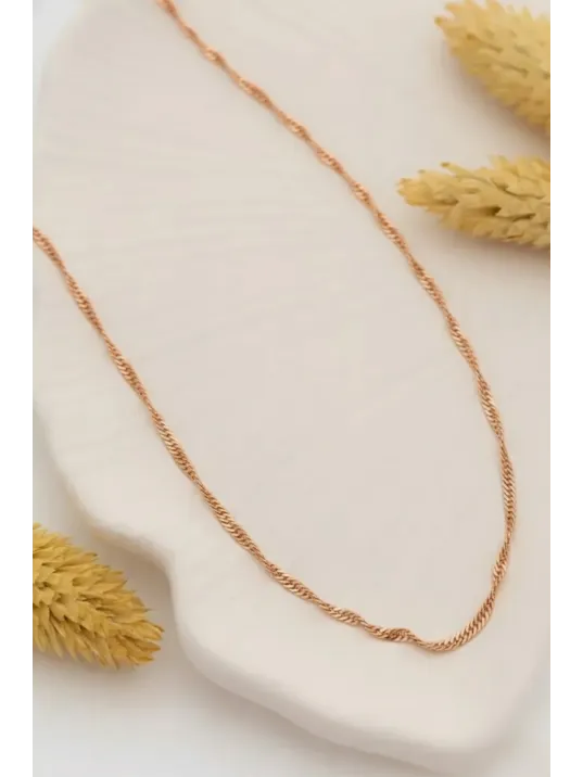 Kadın Gümüş Kolye - 925 Ayar 2mm Singapur Zincir Model Gümüş - Altın - Rose Kadın Gümüş Kolye - 925 Ayar 2mm Singapur Zincir Model Gümüş - Altın - Rose