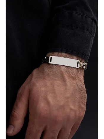 Erkek Gümüş Bileklik - İsim Yazılabilir 3.5 mm Çift Kare Kral Gümüş Bileklik