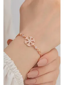 Kadın Gümüş Bileklik - Kar Tanesi Gümüş Bileklik Zirkon Taşlı Rose