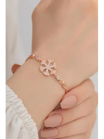 Kadın Gümüş Bileklik - Kar Tanesi Gümüş Bileklik Zirkon Taşlı Rose