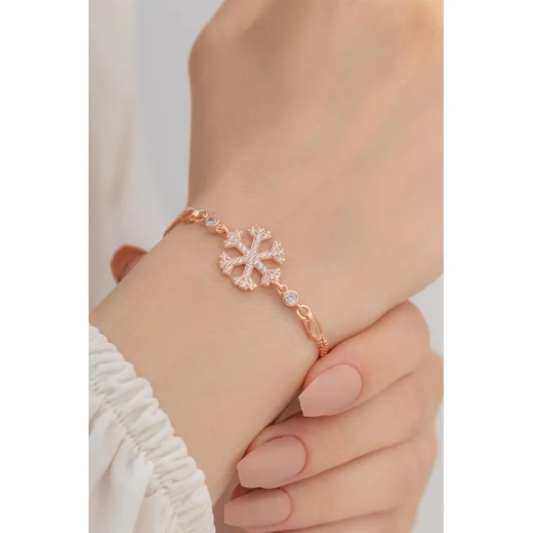 Kadın Gümüş Bileklik - Kar Tanesi Gümüş Bileklik Zirkon Taşlı Rose