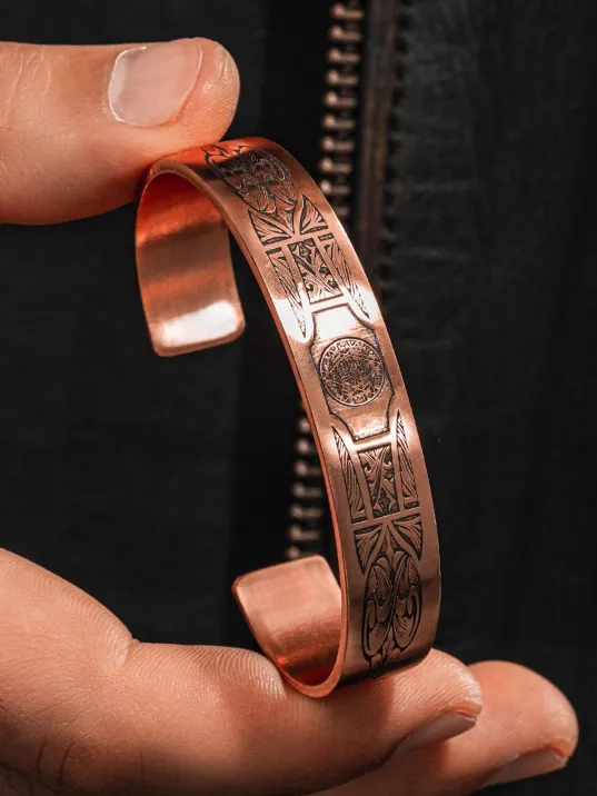 Saf Bakır Bileklik Silinmez Koruma Dualı Hz. Süleyman Metal Kutu Doğal Taşlar Kadın Erkek Kelepçe