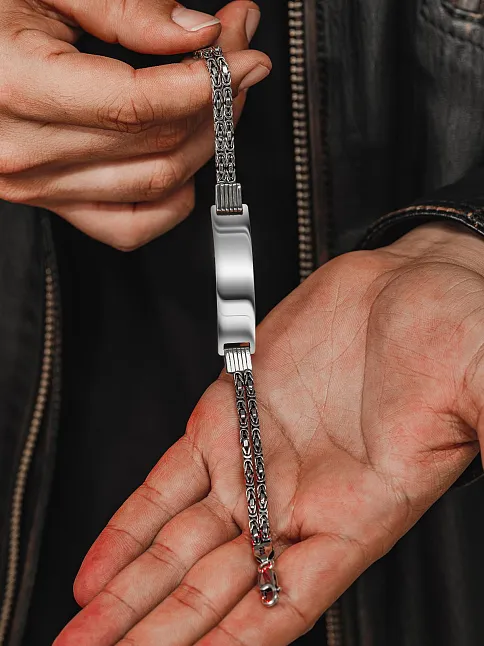 Erkek Gümüş Bileklik - İsim Yazılan 2.8 mm Çift Kare Kral Zincir Erkek Bileklik