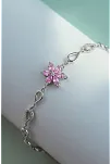Kadın Gümüş Bileklik - Pembe Doğal Safir Taşlı Nergis Model Damla Motifli Gümüş Bileklik Kadın Gümüş Bileklik - Pembe Doğal Safir Taşlı Nergis Model Damla Motifli Gümüş Bileklik