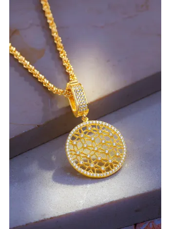 Kadın 925 Ayar Gümüş 18 Ayar Altın Kaplama Lotus Yaşam Çiçeği Burgu Kolye – Taşlı Zarif Tasarım