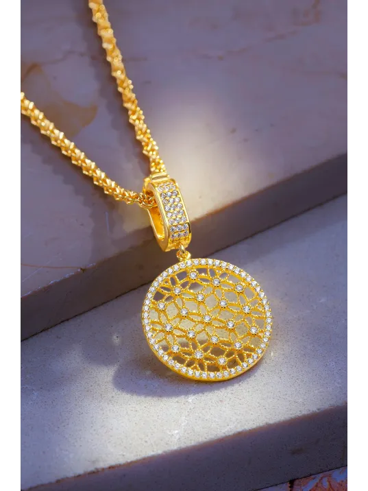 Kadın 925 Ayar Gümüş 18 Ayar Altın Kaplama Lotus Yaşam Çiçeği Burgu Kolye – Taşlı Zarif Tasarım