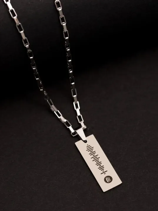 Erkek Çelik Kolye - Spotify Şarkı Kodlu Çelik İnce Uçlu Kolye