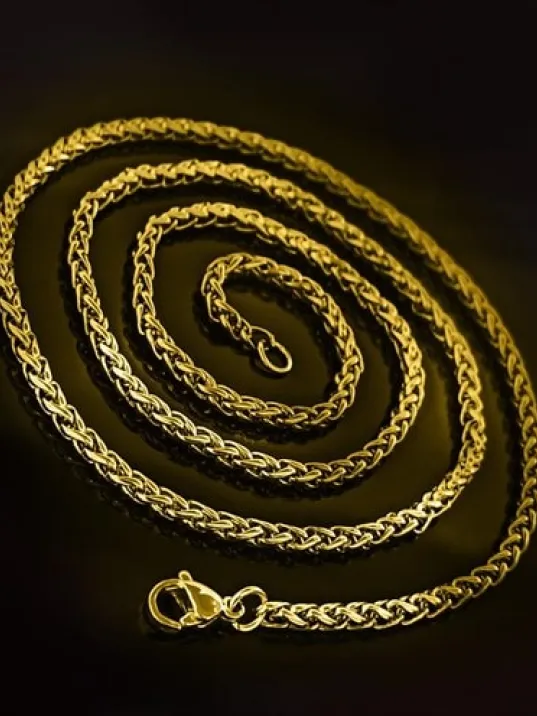 Yuvarlak Kral Model Paslanmaz Sarı Çelik Erkek Kolye Zincir