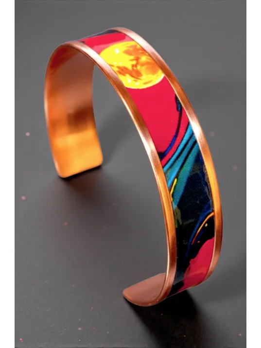 Kadın Bakır Bileklik - Sun Love Model Özel Baskı Bileklik Kelepçe Metal Kutu Ve Doğal Taşlar