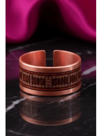 Kadın Bakır Yüzük - Alysum Model Özel Baskı Metal Kutu Ve Kuvars Taşı