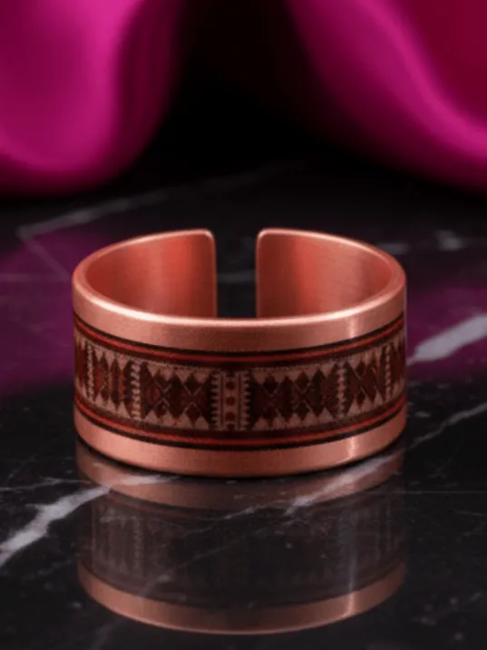 Kadın Bakır Yüzük - Alysum Model Özel Baskı Metal Kutu Ve Kuvars Taşı