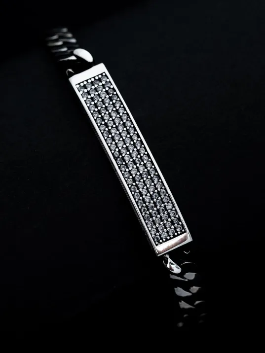 Erkek Gümüş Bileklik -Taç Mahal Oksitli Gurmet Zincir Beyaz Zirkon Taşlı Gümüş Bileklik Erkek Gümüş Bileklik -Taç Mahal Oksitli Gurmet Zincir Beyaz Zirkon Taşlı Gümüş Bileklik